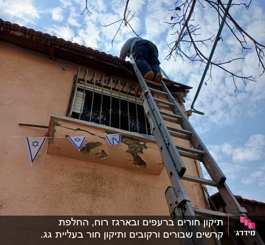 אדם על סולם מתקן גג רעפים